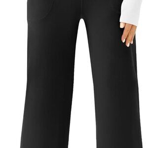 Soft Black High Rise Casual Pants - Womens Wide Leg Yoga and Dress Trousers